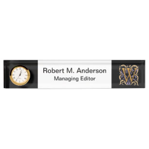 Elegant Mediaeval Letter W Antique Monogram Nameplate