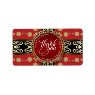Elegant Mediaeval Red Gold & Black Thank You Label