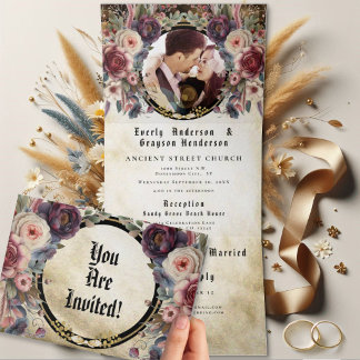 Elegant Mediaeval Rose Floral Wedding TriFold