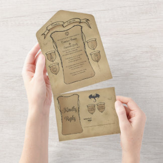 Elegant Mediaeval Scroll Character Sheet  All In One Invitation