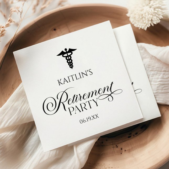 Elegant Medical Caduceus Retirement Party Napkin (Creator Uploaded)