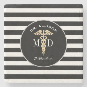 Elegant Medical Doctor Black White Personalised Stone Coaster