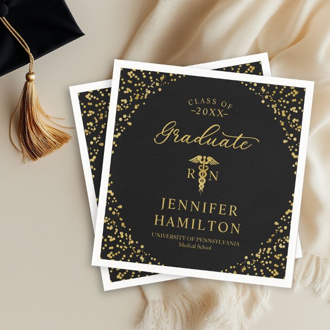 Elegant Medical Nursing School Graduation Black Napkin (Creator Uploaded)