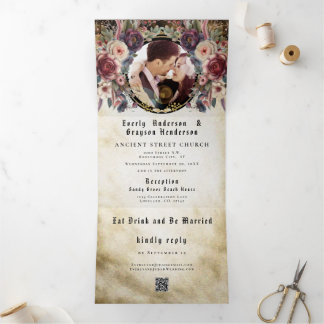 Elegant Medieval Rose Floral Wedding TriFold