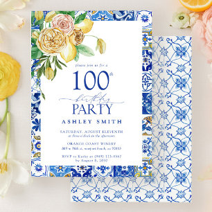 Elegant Mediterranean 100th Birthday Party Lemon  Invitation
