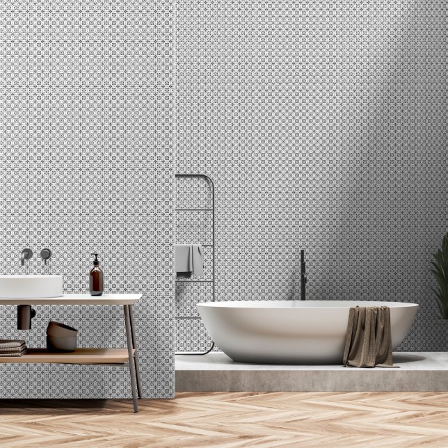 Elegant Mediterranean Black and White Pattern  Wallpaper (Bathroom)