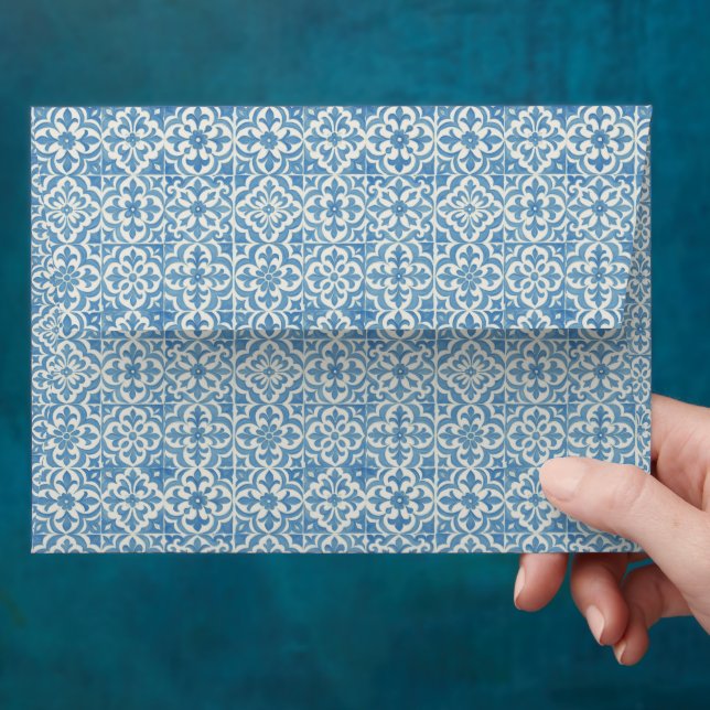 Elegant Mediterranean Blue Tile Envelope (Hand)