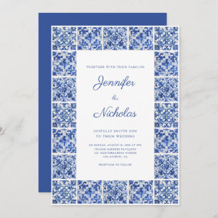 Elegant Mediterranean Blue Tiles Wedding Invitation