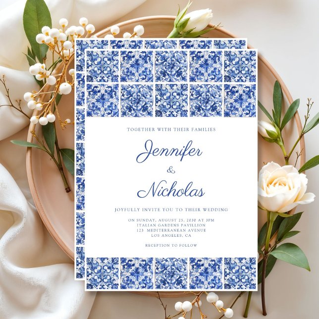 Elegant Mediterranean Blue Tiles Wedding Invitation (Elegant Mediterranean Blue Tiles Wedding Invitation)