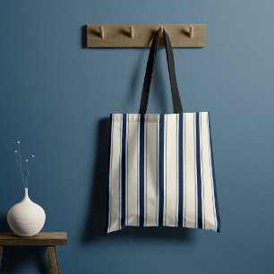 Elegant Mediterranean Cabana Stripe Nautical Navy Tote Bag
