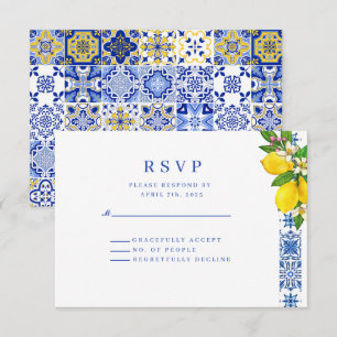Elegant Mediterranean Lemon and Blue Wedding RSVP Card