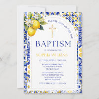 Elegant Mediterranean Lemon Blue Tiles Baptism