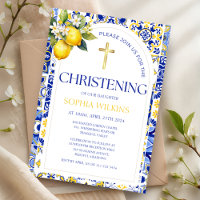 Elegant Mediterranean Lemon Blue Tiles Christening