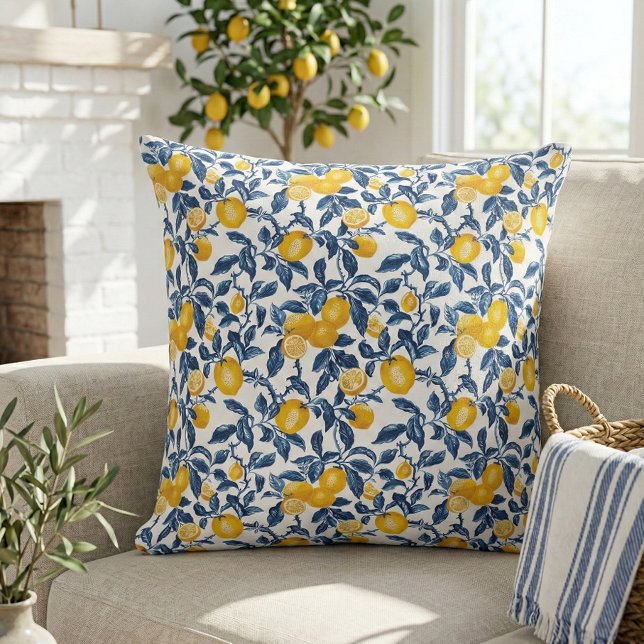 Elegant Mediterranean Lemon Botanical  Cushion (Elegant mediterranean lemon  botanical pattern throw pillow)
