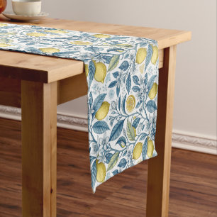 Elegant Mediterranean Lemon Botanical Navy Short Table Runner