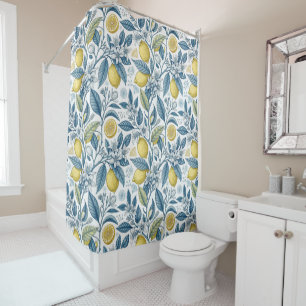 Elegant Mediterranean Lemon Botanical Navy Shower Curtain