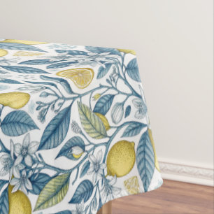 Elegant Mediterranean Lemon Botanical Navy Tablecloth