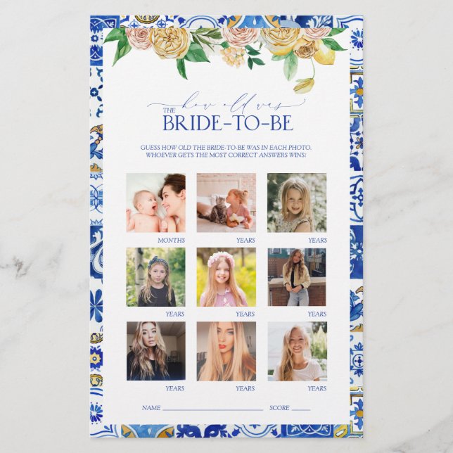 Elegant Mediterranean Lemon Bridal Shower Game (Front)