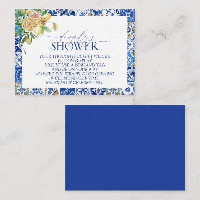 Elegant Mediterranean Lemon Display Bridal Shower Enclosure Card (Front/Back)