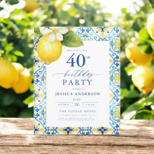 Elegant Mediterranean Lemon Floral 40th Birthday Flyer
