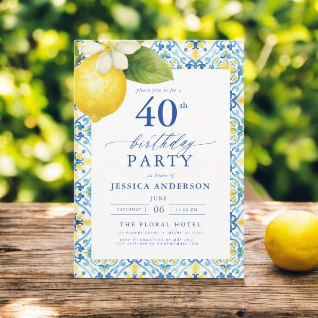 Elegant Mediterranean Lemon Floral 40th Birthday Invitation (Creator Uploaded)