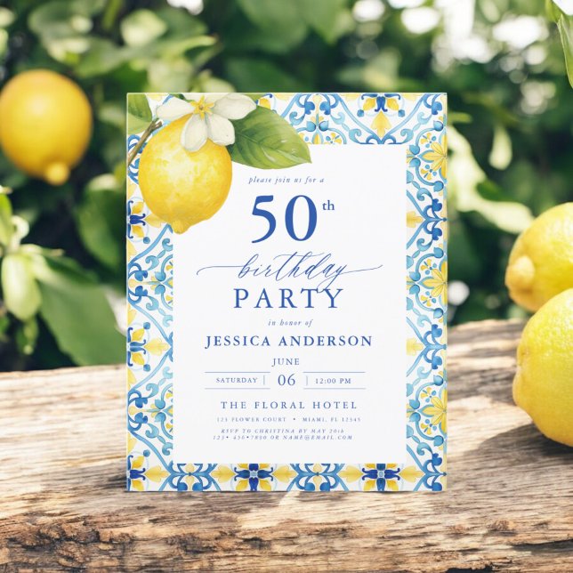 Elegant Mediterranean Lemon Floral 50th Birthday Flyer (Creator Uploaded)