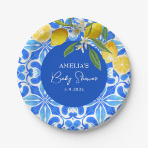 Elegant Mediterranean Lemon Floral Baby  Shower  Paper Plate