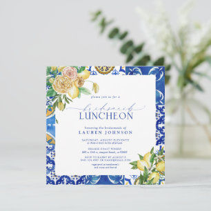 Elegant Mediterranean Lemon Floral Bridal Luncheon Invitation