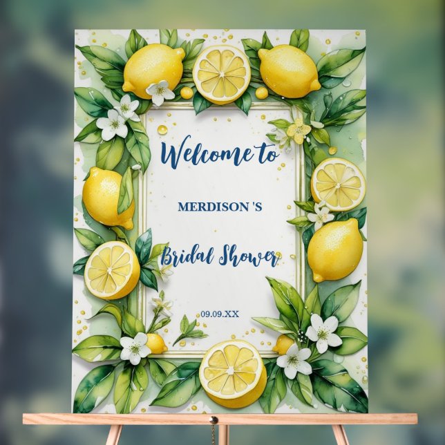 Elegant Mediterranean Lemon Floral Bridal Shower   Acrylic Sign (Neutral)