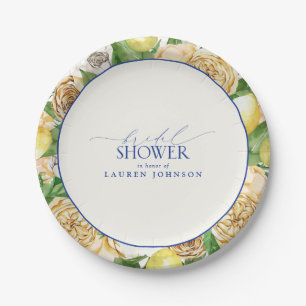 Elegant Mediterranean Lemon Floral Bridal Shower Paper Plate