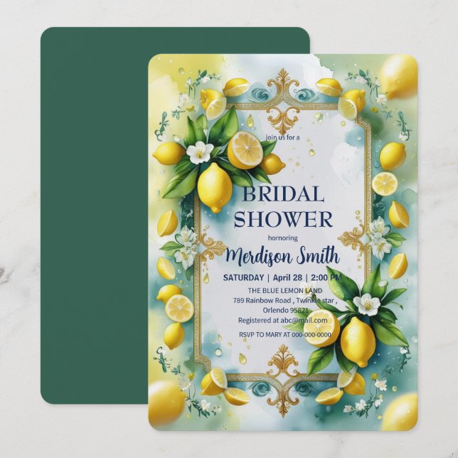 Elegant Mediterranean Lemon Floral Bridal Shower   Save The Date (Front/Back)