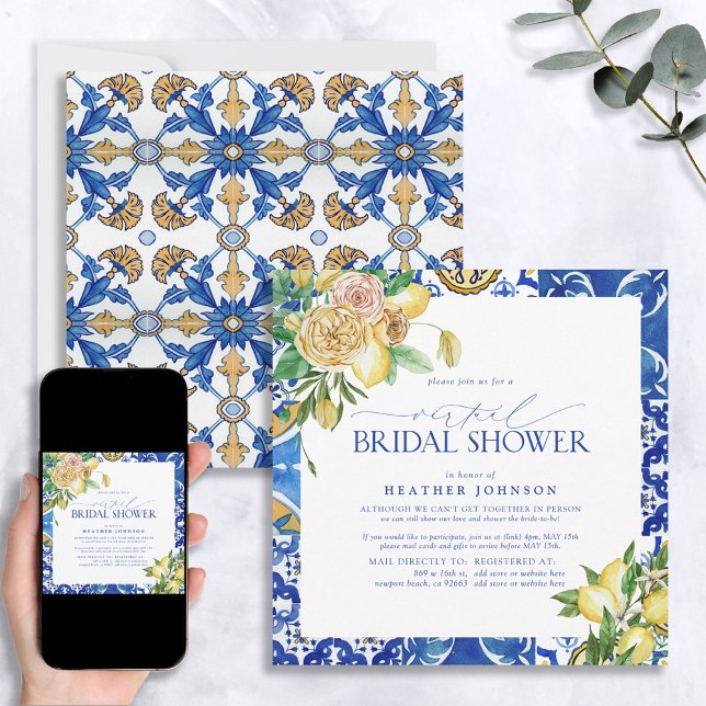 Elegant Mediterranean Lemon Floral Virtual Shower Invitation (Creator Uploaded)