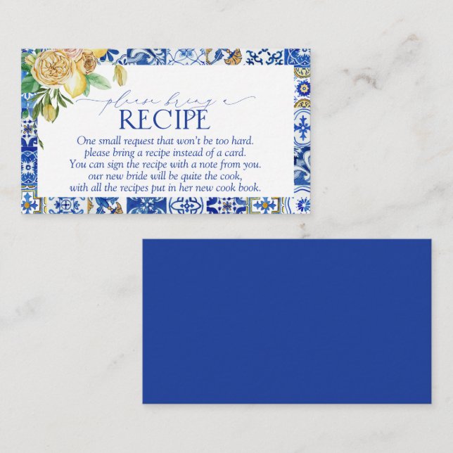 Elegant Mediterranean Lemon Please Bring A Recipe Enclosure Card (Front/Back)