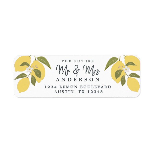 Elegant Mediterranean Lemon Return Address  Label (Front)