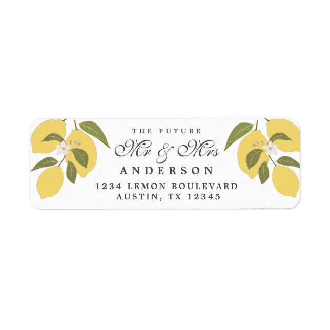 Elegant Mediterranean Lemon Return Address  Return Address Label (Front)