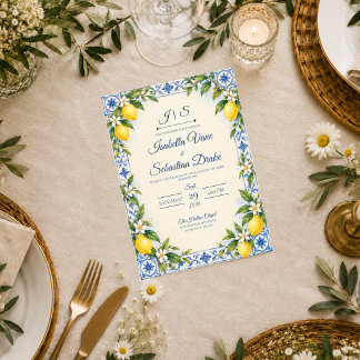 Elegant Mediterranean Lemon Wedding Invitation