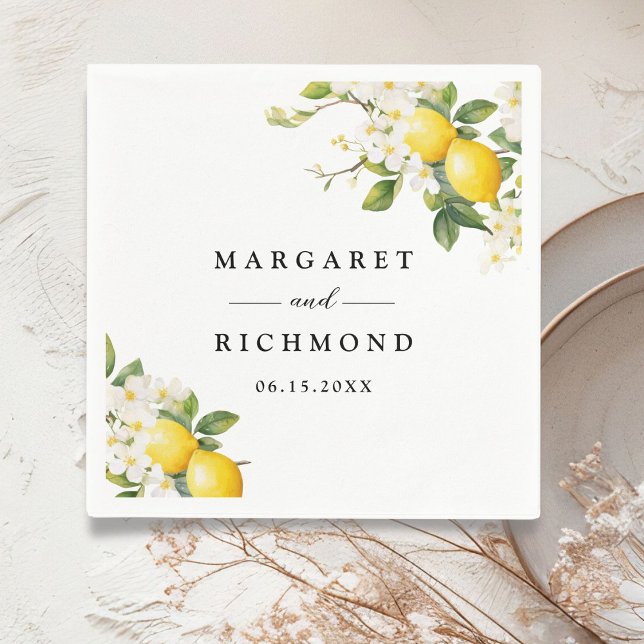Elegant Mediterranean Lemon Wedding Napkin (Creator Uploaded)