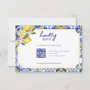 Elegant Mediterranean Lemon Wedding QR code RSVP Card