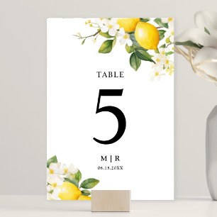 Elegant Mediterranean Lemon Wedding  Table Number