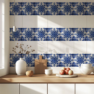 Elegant Mediterranean Navy Blue White Pattern Ceramic Tile