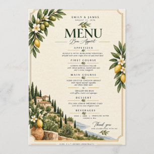 Elegant Mediterranean Olive Branch Wedding Menu