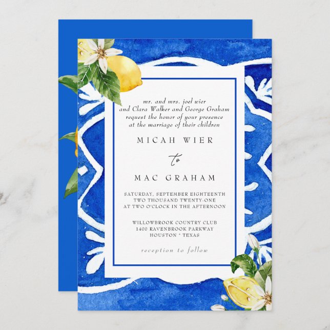 Elegant Mediterranean Wedding Invitation (Front/Back)