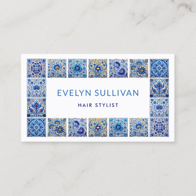 Elegant mediterrranean tiles frame business card (Front)