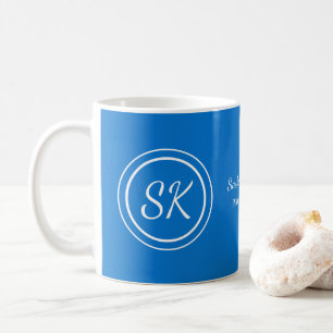 Elegant Medium Blue Script Monogram Business Coffee Mug