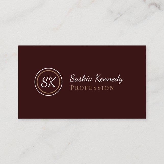 Elegant Medium Chocolate Brown Profession Monogram Business Card (Front)