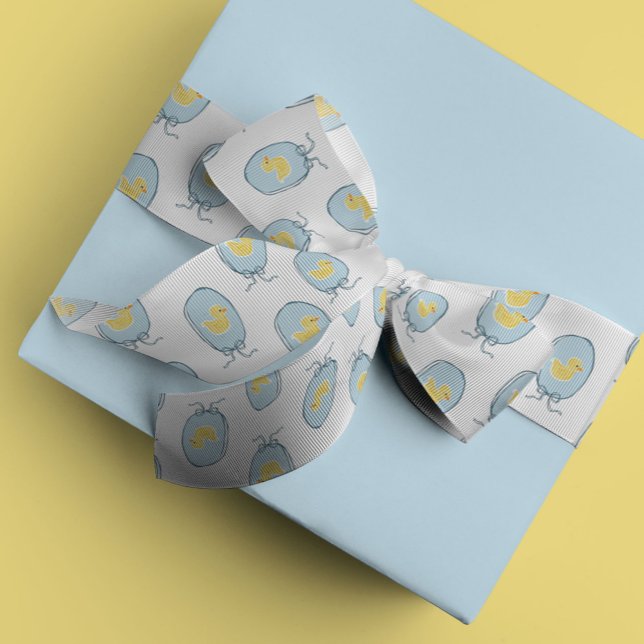 Elegant Meets Cute Rubber Ducky Oval Ribbon Frame Satin Ribbon (Yellow and blue rubber ducky baby ribbon.)