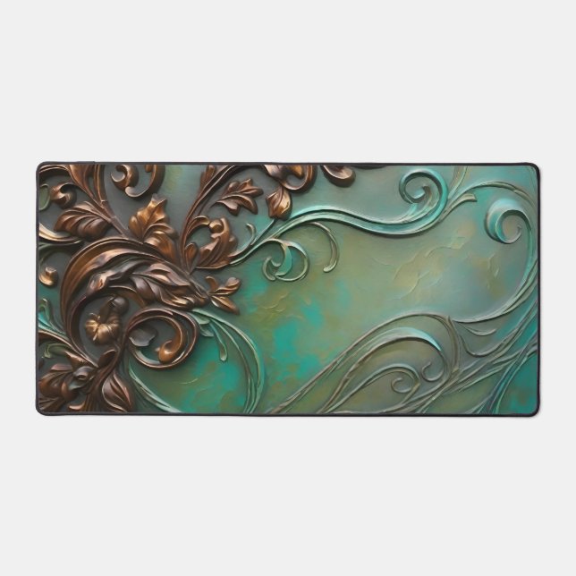 Elegant meets industrial patina faux metal desk mat (Front)