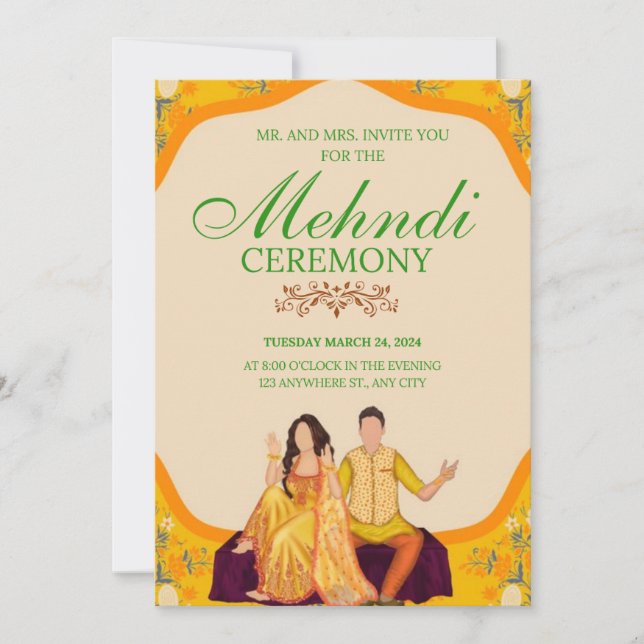 Elegant Mehndi Ceremony Invitation Card (Front)