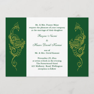 Elegant Mehndi Peacock Wedding Invite Green White