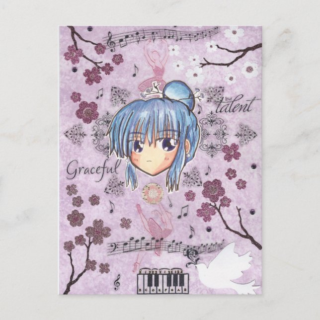 Elegant/Melancholy Ume-Chibi w/ collage background Postcard (Front)